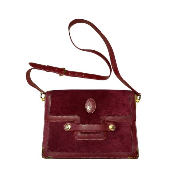Vintage Cartier Les Must Burgundy Suede Leather Shoulder Bag w Auth Card Booklet - Picture 3 of 14